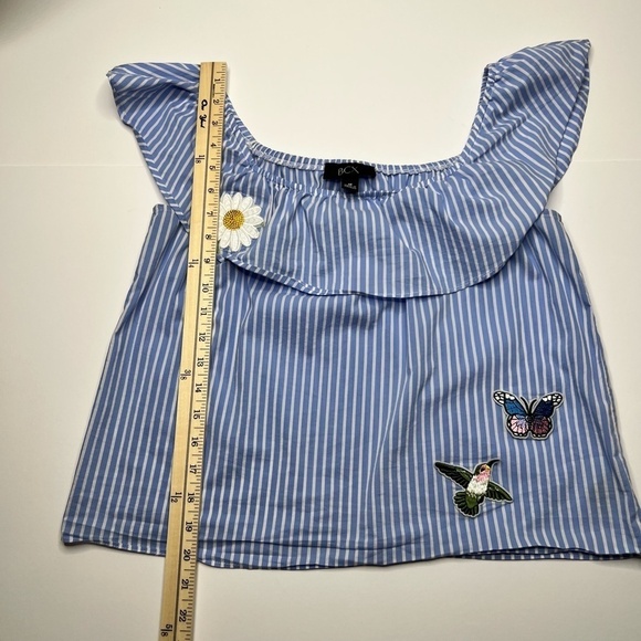 BCX Womens Blue White Stripe Crop Top Size Medium‎ Daisy Sleeveless - Picture 5 of 8